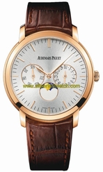 Audemars Piguet Watches : 26385OR.OO.A088CR.01 Automatic 18kt Rose Gold Silver Dial Brown Crocodile Leather Band Men Watch