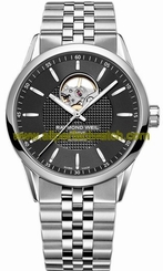 Raymond Weil Watches : 2710-ST-20021 Automatic Open Balance Wheel Steel On Steel Black Dial 42mm Men Watch