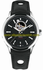 Raymond Weil Watches : 2710-STC-20001 Automatic Open Balance Wheel Black Dial Steel On Leather Strap Men Watch