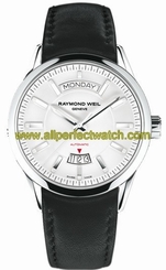 Raymond Weil Watches : 2720-STC-30001 Automatic Day-Date White Dial Stainless Steel With Leather Strap Men Watch
