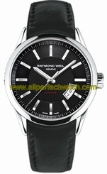 Raymond Weil Watches : 2730-STC-20001 Automatic Date Steel On Black Leather Strap Men Watch