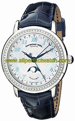 Raymond Weil Watches : 2739-LS3-05909 Automatic Mother of Pearl Moon Phase Date Dial Diamond Bezel Blue Alligator Women Watch
