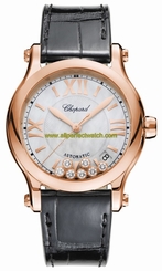 Chopard Watches : 274808-5008 Automatic Mother of Pearl Floating Diamond Dial 18k Rose Gold Case Leather Women Watch