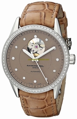 Raymond Weil Watches : 2750-SLS-66081 Automatic Diamond Hour Markers Diamond Bezel Brown Leather Women Watch