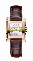 Chopard Watches : 275349-5001 Quartz White Dial Floating Diamond 18ct Rose Gold Case Brown Leather Women Watch