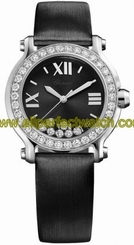 Chopard Watches : 277473-1004 Quartz 18kt White Gold Black Dial Satin Black Band Women Watch