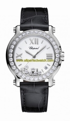 Chopard Watches : 278475-3037 Quartz White Dial Date Diamond Bezel Black Leather Women Watch