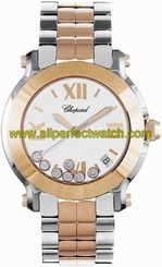 Chopard Watches : 278488-9001 Quartz Stainless Steel And 18k Rose Gold White With Gold Roman Numeral, 7 Floating Diamonds And Date Between 4 And 5 Dial Stainless Steel And 18k Rose Gold Band Women Watch