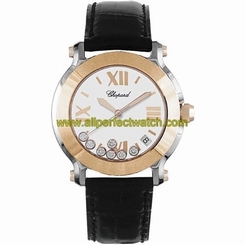 Chopard Watches : 278492-9001 Quartz Stainless Steel/gold White Dial Crocodile Black Leather Band Women Watch