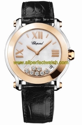 Chopard Watches : 278492-9004 Quartz Mother of Pearl Dial Date Floating Diamond 18ct Rose Gold Bezel Black Leather Women Watch