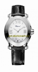 Chopard Watches : 278546-3001 Quartz White Dial Date Floating Diamond Black Leather Women Watch
