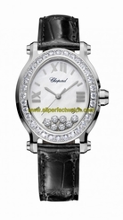 Chopard Watches : 278546-3002 Quartz Mother of Pearl Dial Date Diamond Bezel Black Leather Women Watch