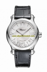 Chopard Watches : 278559-3001 Automatic Silver Diamond Date Dial Black Leather Women Watch