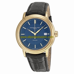 Raymond Weil Watches : 2837-PC-50001 Automatic Blue Dial Date Yellow Gold PVD Coating Stainless Steel Case Black Leather Men Watch