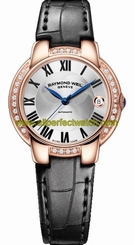 Raymond Weil Watches : 2935-PCS-01659 Automatic Roman Numerals Dial Date Diamond Rose Gold PVD Plating Bezel Black Alligator Strap Women Watch
