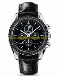 Omega Watches : 311.33.44.32.01.001 44.25mm Automatic Moonwatch Moonphase Black Dial Stainless Steel Case With Black Leather Strap Men Watch