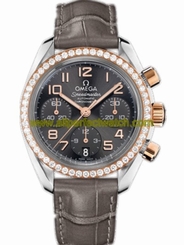 Omega Watches : 324.28.38.40.06.001 38mm Automatic Chronometer Gray Dial Rose Gold Case, Diamonds With Brown Leather Strap Men Watch