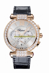 Chopard Watches : 384211-5003 Automatic Chronograph Date Diamond Bezel 18ct Rose Gold Case Black Leather Women Watch