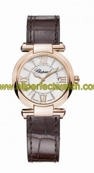 Chopard Watches : 384238-5001 Quartz Mother of Pearl Date Dial 18ct Rose Gold Case Brown Leather Women Watch