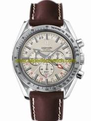 Omega Watches : 3881.30.37 44.25mm Automatic Chronograph Speedmaster Broad Arrow GMT White Dial Stainless Steel Case With Brown Leather Strap Men Watch