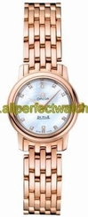 Omega Watches : 4135.75.00 22mm Prestige Quartz White Mother Of Pearl Dial Rose Gold Case, Diamonds With Rose Gold Bracelet Women Watch