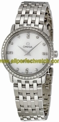 Omega Watches : 413.15.27.60.55.001 27mm Prestige Quartz White Mother Of Pearl Dial Stainless Steel Case, Diamonds With Stainless Steel Bracelet Women Watch