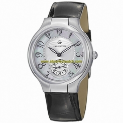 Philip Stein Watches : 41-FMOP-ABS Quartz Mother Of Pearl Dial Black Leather Women Watch