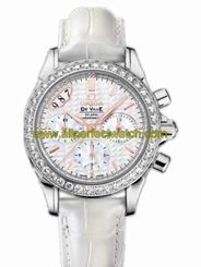 Omega Watches : 422.18.35.50.05.001 35mm Automatic Co-Axial Chronograph White Mother Of Pearl Dial Stainless Steel Case, Diamonds With White Leather Strap Women Watch
