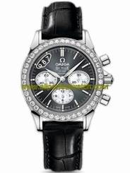 Omega Watches : 422.18.35.50.06.001 35mm Automatic Co-Axia Chronograph Gray Dial Stainless Steel Case, Diamonds With Black Leather Strap Women Watch