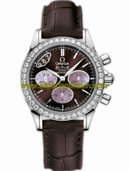Omega Watches : 422.18.35.50.13.001 35mm Automatic Co-Axia Chronograph Brown Dial Stainless Steel Case, Diamonds With Brown Leather Strap Women Watch