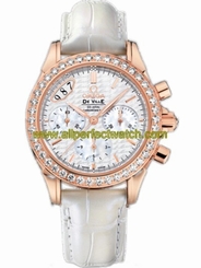 Omega Watches : 422.58.35.50.05.001 35mm Automatic Co-Axial Chronograph White Mother Of Pearl Dial Rose Gold Case, Diamonds With White Leather Strap Women Watch