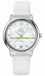 Omega Watches : 424.12.33.20.55.001 Automatic Chronometer White Mother of Pearl Diamond Dial White Leather Women Watch