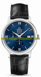 Omega Watches : 424.13.40.21.03.001 Automatic Blue Dial Power Reserve Indicator Small Second Date Black Leather Men Watch