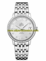 Omega Watches : 424.15.33.20.52.001 32.7mm Prestige Co-Axial Silver Dial Stainless Steel Case, Diamonds With Stainless Steel Bracelet Women Watch