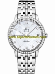 Omega Watches : 424.15.33.20.55.001 32.7mm Prestige Co-Axial White Mother Of Pearl Dial Stainless Steel Case, Diamonds With Stainless Steel Bracelet Women Watch
