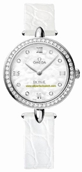 Omega Watches : 424.18.27.60.55.001 White-mother-of-pearl-diamond Dial Crocodile Leather Band Men Watch