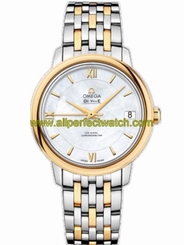 Omega Watches : 424.20.33.20.05.001 32.7mm Prestige Co-Axial White Mother Of Pearl Dial Yellow Gold Case With Yellow Gold And Stainless Steel Bracelet Women Watch