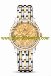 Omega Watches : 424.25.27.60.58.002 Quartz Champagne Diamond Dial Diamond Bezel 18k Yellow Gold and Stainless Steel Women Watch