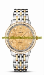 Omega Watches : 424.25.33.60.58.001 Quartz Champagne Diamond Dial Diamond Bezel 18k Yellow Gold and Stainless Steel Women Watch