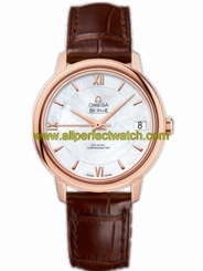 Omega Watches : 424.53.33.20.05.001 32.7mm Prestige Co-Axial White Mother Of Pearl Dial Rose Gold Case With Brown Leather Strap Women Watch