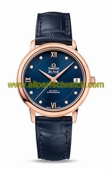 Omega Watches : 424.53.33.20.53.001 Automatic Chronometer Blue Diamond Dial Date Blue Leather Women Watch