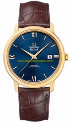 Omega Watches : 424.53.40.20.03.001 Automatic Chronometer Blue Dial Date 18k Yellow Gold Case Brown Leather Men Watch