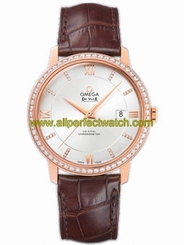 Omega Watches : 424.58.40.20.52.002 39.5mm Prestige Co-Axial Silver Dial Rose Gold Case, Diamonds With Brown Leather Strap Men Watch