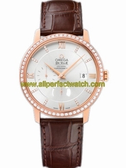 Omega Watches : 424.58.40.21.52.002 39.5mm Prestige Power Reserve Co-Axial Silver Dial Rose Gold Case, Diamonds With Brown Leather Strap Men Watch