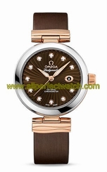 Omega Watches : 425.22.34.20.63.001 Automatic Diamond Indexes Date Dial Brown Satin-Brushed Leather Women Watch