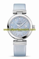 Omega Watches : 425.32.34.20.57.002 Automatic Blue Mother of Pearl Diamond Dial Date Blue Satin-Brushed Leather Women Watch