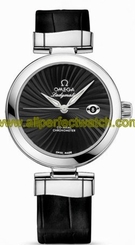 Omega Watches : 425.33.34.20.01.001 34mm Ladymatic Black Dial Stainless Steel Case With Black Leather Strap Women Watch