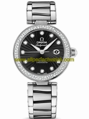 Omega Watches : 425.35.34.20.51.001 34mm Ladymatic Black Dial Stainless Steel Case, Diamonds With Stainless Steel Bracelet Women Watch