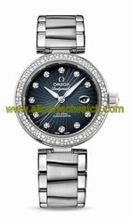 Omega Watches : 425.35.34.20.56.001 Automatic Diamond Indexes Date Dial Diamond Bezel Stainless Steel Women Watch
