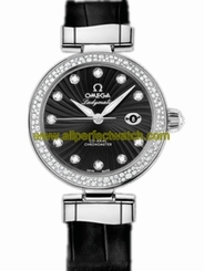 Omega Watches : 425.38.34.20.51.001 34mm Ladymatic Black Dial Stainless Steel Case, Diamonds With Black Leather Strap Women Watch